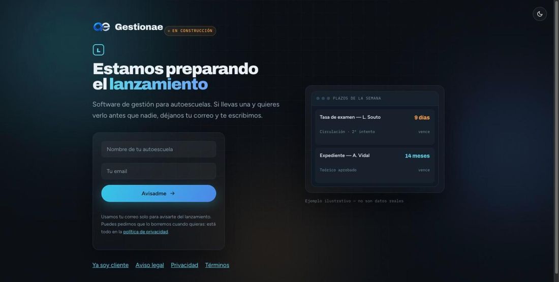 Captura de la página de gestionae.app